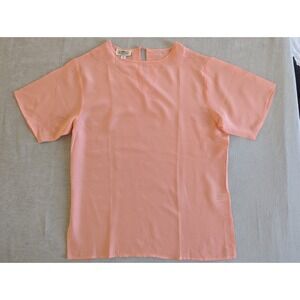 ROYALSILK 100% Silk Blouse Tee Petite P Peach Apricot Short Sleeve Keyhole Back